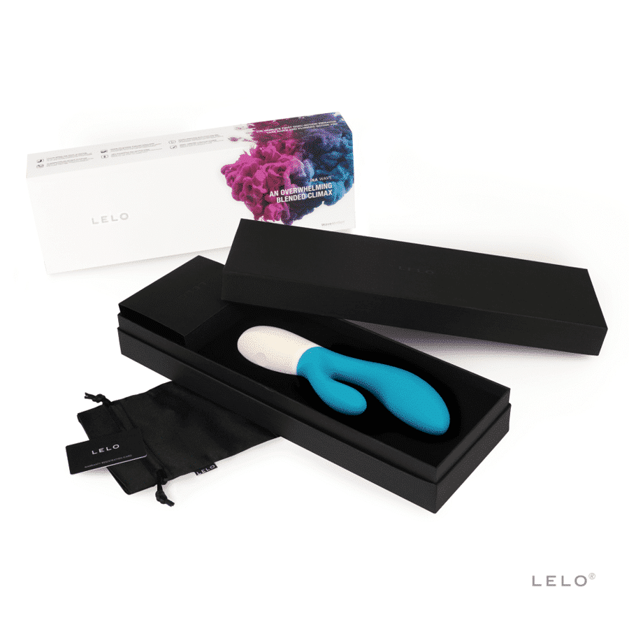 vibrador conejito rampante ina wave de la marca lelo, imagen del contenido de la caja azul oceano de venta en el sex shop online de santu