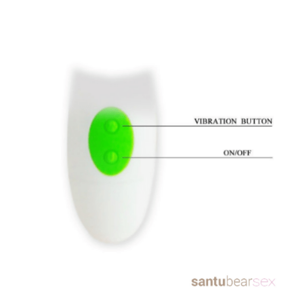 vibrador para mujeres owen de color verde imagen de primer plano de los botones de encendido y apagado
