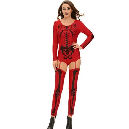 disfraz halloween esqueleto rojo parte delantera